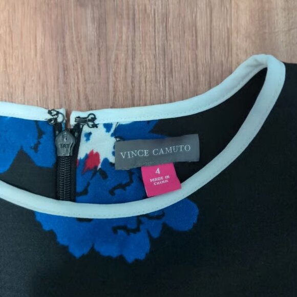 Vince Camuto Size 4 Short Sleeve Coral Black Fit & Flare Floral Dress Knee - Picture 3 of 4